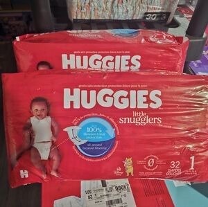 Huggies Little Snugglers Baby Diapers Size 1 (Up to 14 lbs.), 32 Diapers NEW